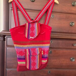 Handwoven Red Striped Women’s Backpack